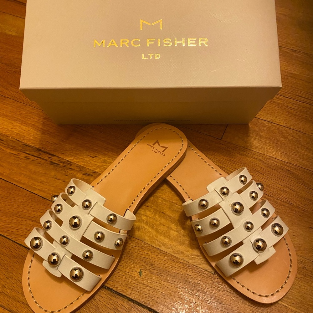 Brand New White Leather Slides size 8